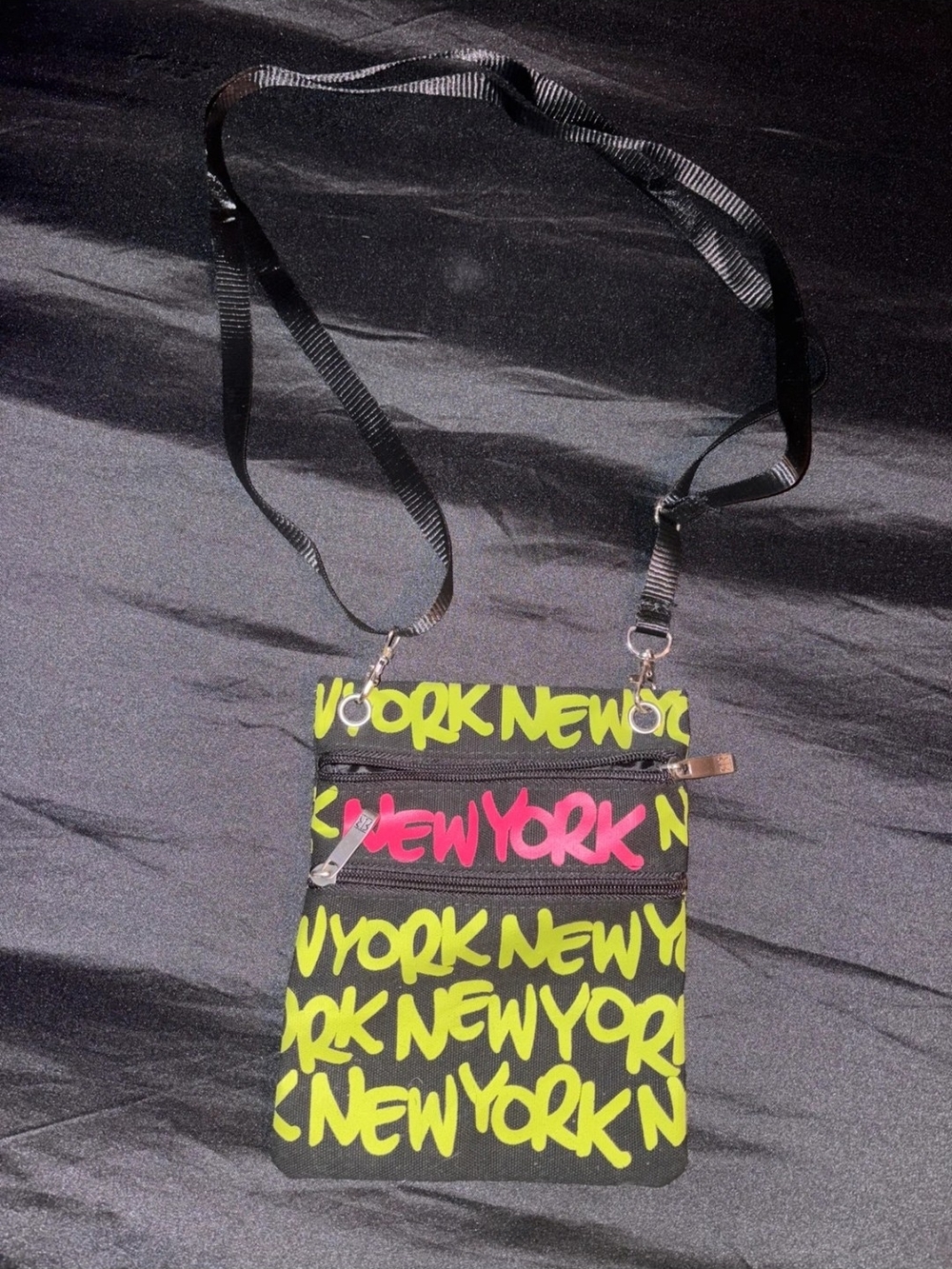 Robin Ruth Black Crossbody with Neon Yellow & Pink Graffiti